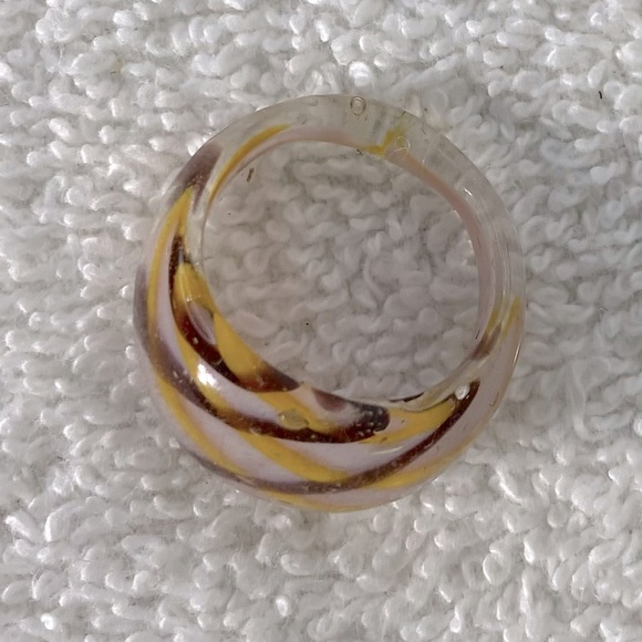 Vintage Art Glass Handmade Brown Cream Yellow Band Ring - Picture 7 of 11